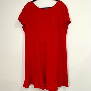 Loft Women's 20 Dress Red Knit Stretch Ruffle Classic Short Sleeve Minimal Basic